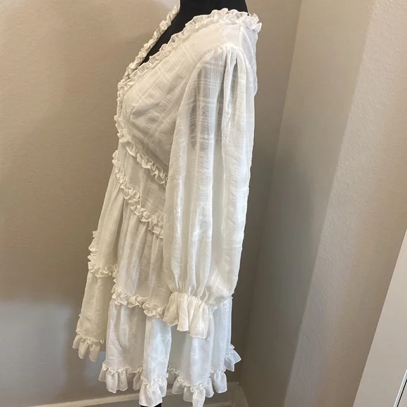 Selfie Leslie ruffle v neck white cut out long sleeve dress - Picture 5 of 14